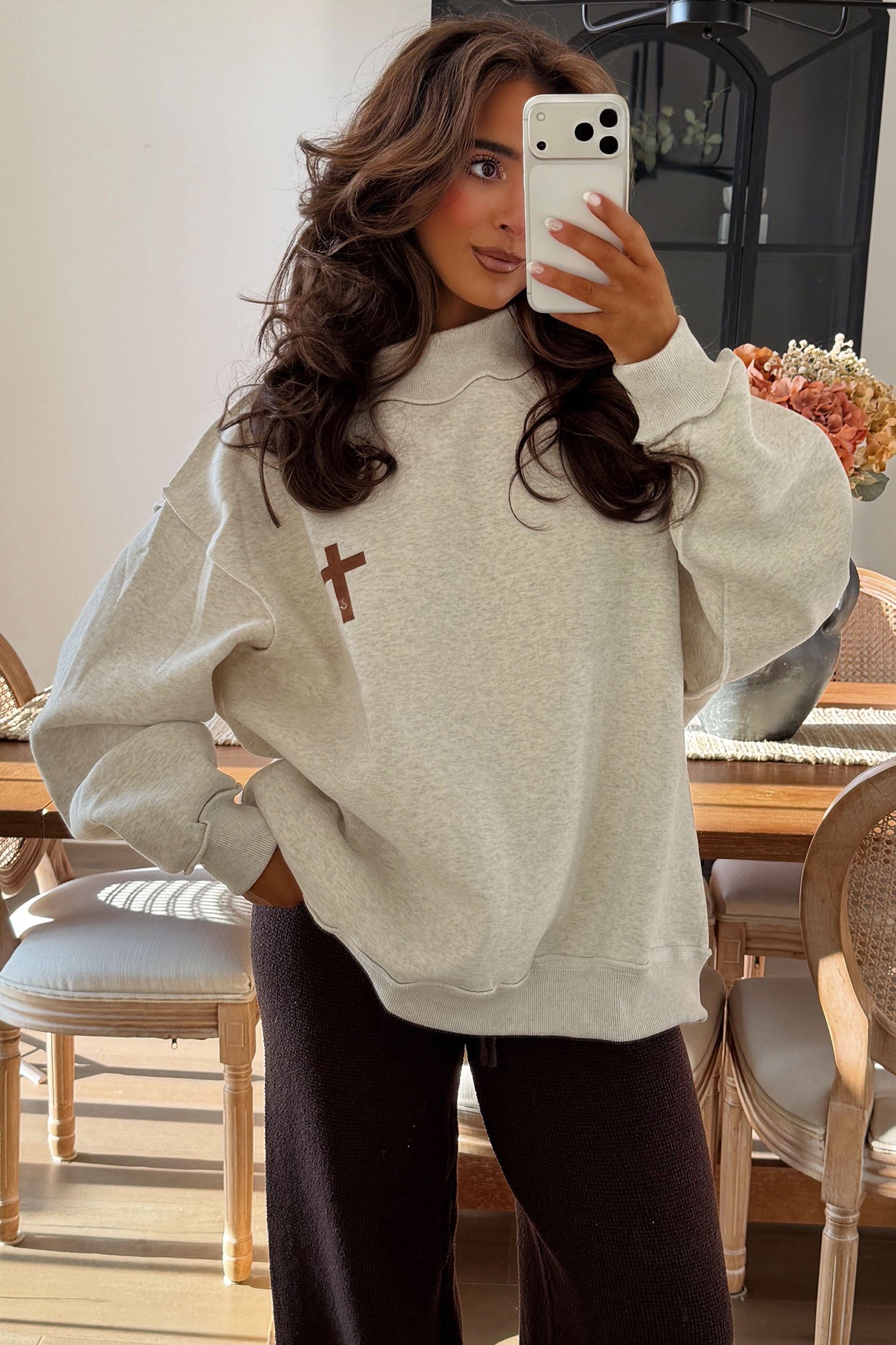 Light Grey Mock Neck Christian Faith Print Pullover Sweatshirt