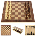 3 In 1 Portable Wooden Foldable Chess Board Set & Checkers & Backgammon Set With Chess Pieces And Carrying Case American Smart
