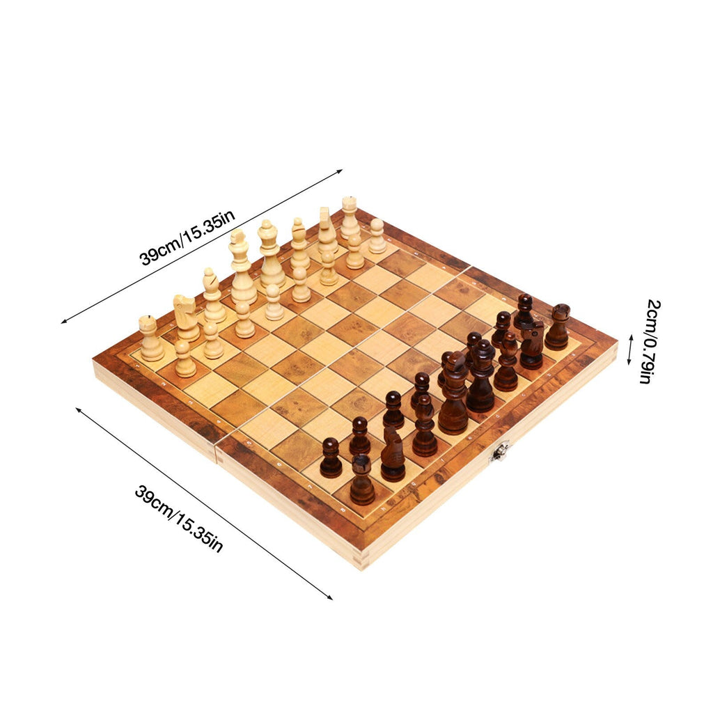 3 In 1 Portable Wooden Foldable Chess Board Set & Checkers & Backgammon Set With Chess Pieces And Carrying Case American Smart