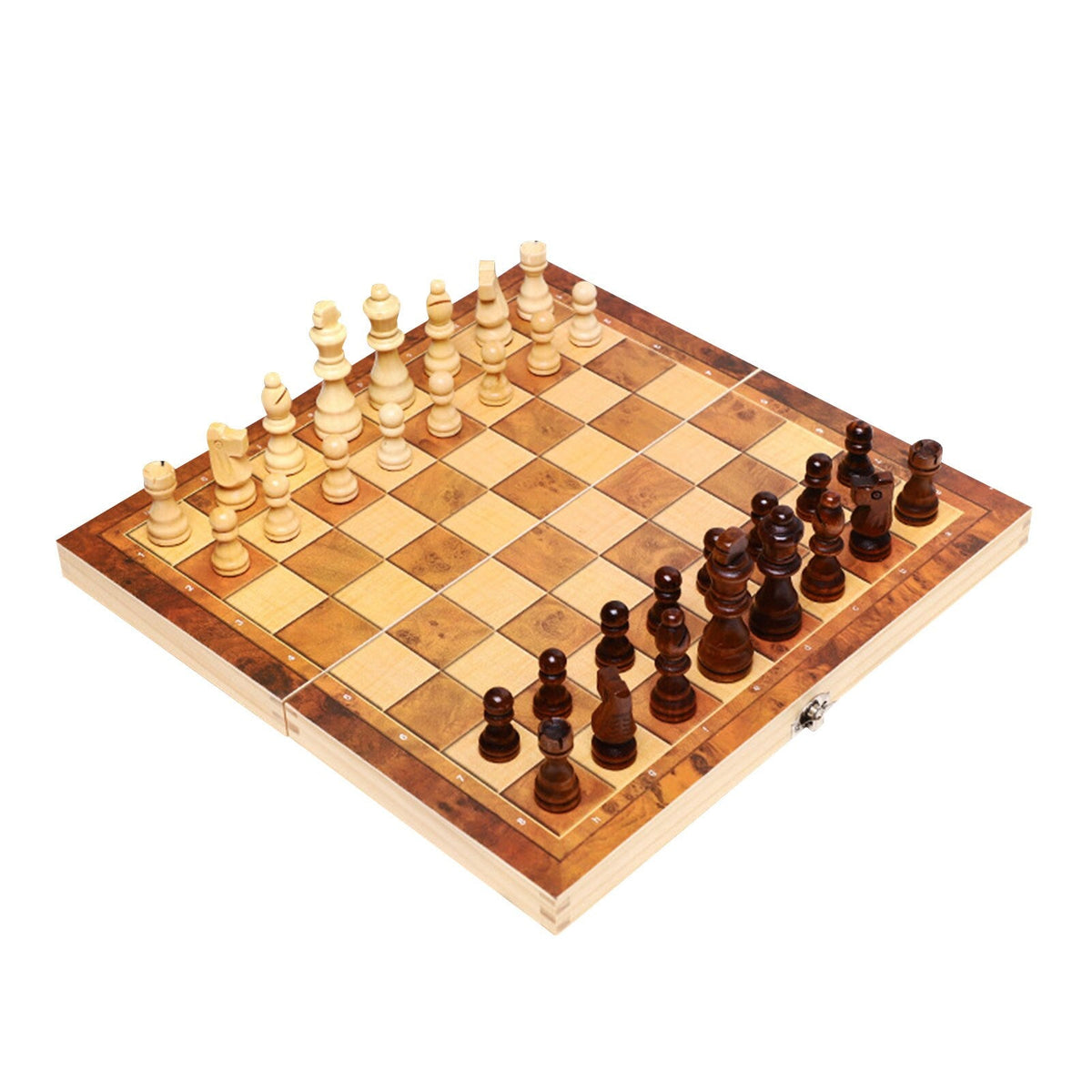 3 In 1 Portable Wooden Foldable Chess Board Set & Checkers & Backgammon Set With Chess Pieces And Carrying Case American Smart
