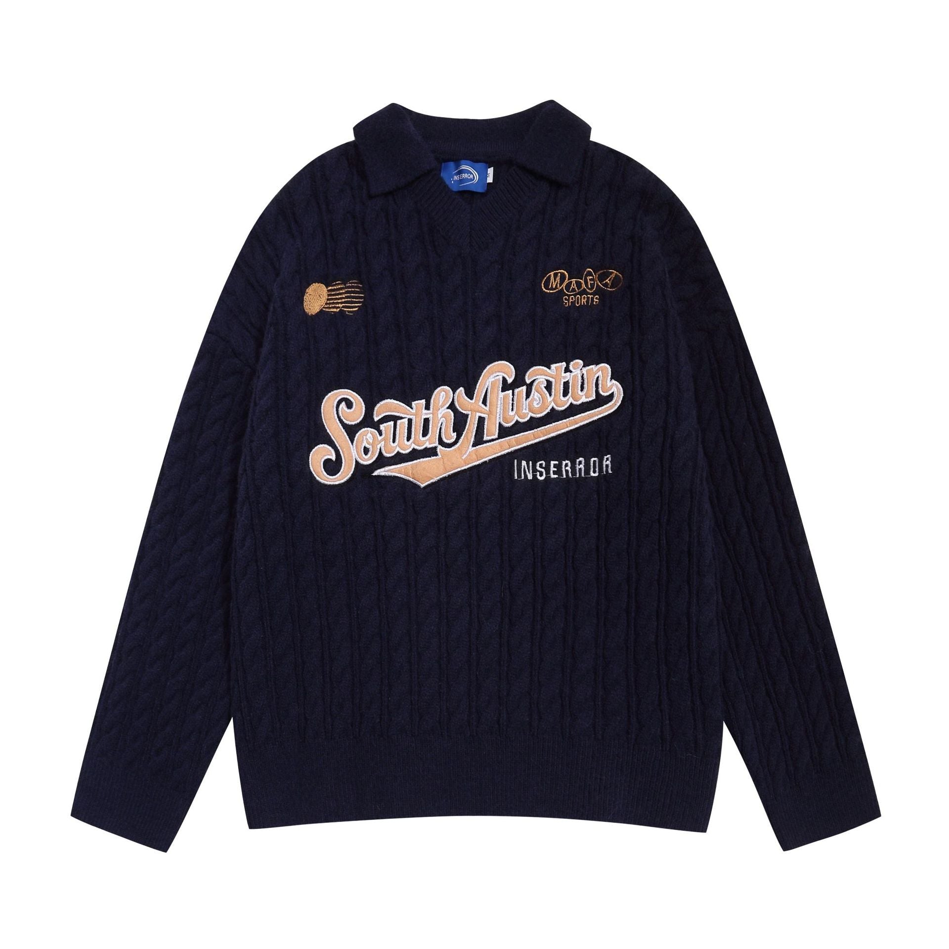 Letter embroidery V-neck casual sweater American Smart