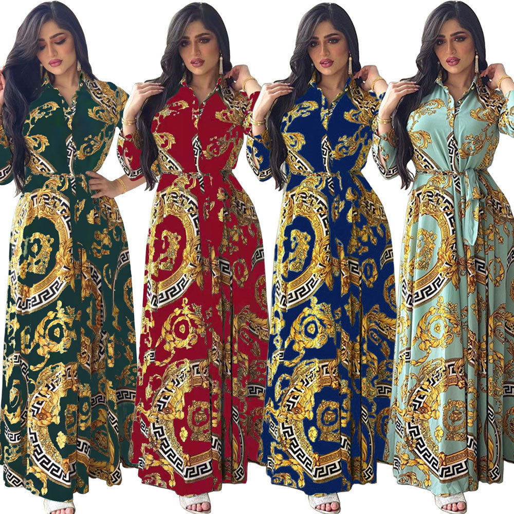 Swing Ladies Print Shirt Dress Middle East Ladies Clothing American Smart