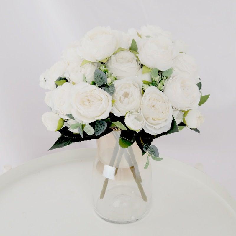 Artificial Flowers 1 Bouquet 9 heads Peony Tea Rose Autumn Silk Fake Flowers For Living Room Home Garden Wedding Decoration Artificial Silk Fake Flowers Rose Floral Decor Bouquet