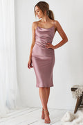 Aspen Midi Dress - Mauve Satin Slip Dress - FINAL SALE