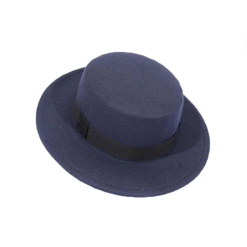 Autumn Winter Polyester Flat Top Hat For Women's Luxury Wide Fedora Hat Jazz Cap Classic Wide Hat Women Comfortable Elegant Hat For Summer Classic Design Stevvex