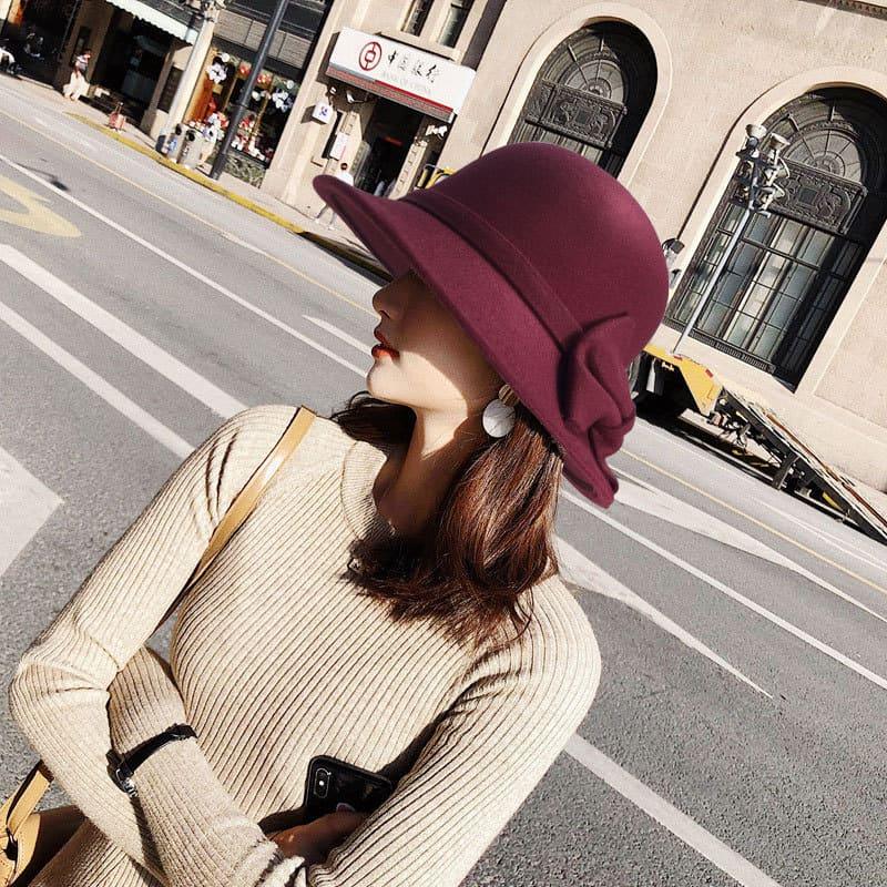 Autumn Winter Polyester Flat Top Hat For Women's Luxury Wide Fedora Hat Jazz Cap Classic Wide Hat Women Comfortable Elegant Hat For Summer Classic Design Stevvex