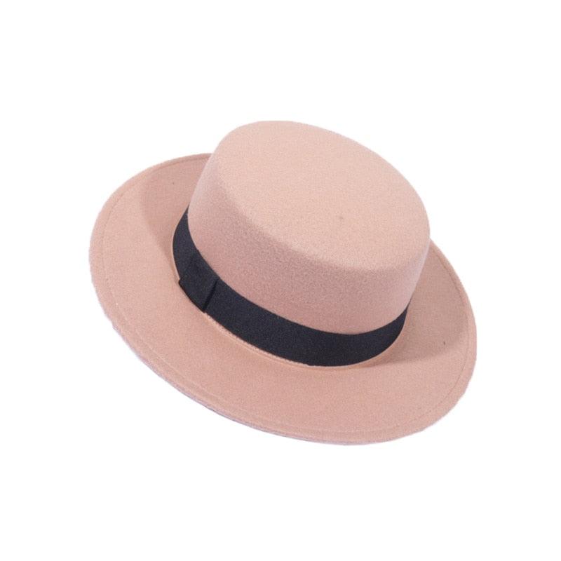 Autumn Winter Polyester Flat Top Hat For Women's Luxury Wide Fedora Hat Jazz Cap Classic Wide Hat Women Comfortable Elegant Hat For Summer Classic Design Stevvex
