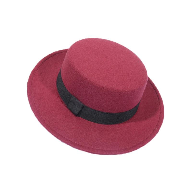 Autumn Winter Polyester Flat Top Hat For Women's Luxury Wide Fedora Hat Jazz Cap Classic Wide Hat Women Comfortable Elegant Hat For Summer Classic Design Stevvex