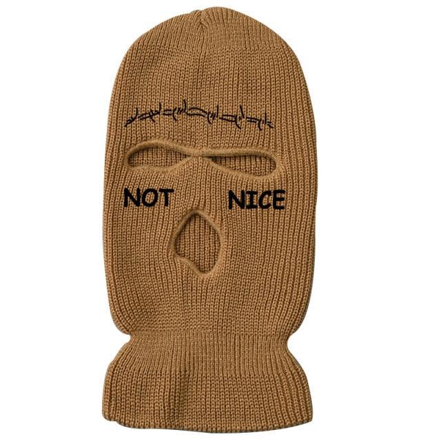 Autumn Winter Ski Mask 3-Hole Knit Hat Full Face Cover Balaclava Hats Funny Party Embroidery Beanies Caps Hole Knitted Full Face Cover Ski Neck Gaiter, Winter Balaclava Warm Knit Beanie for Outdoor Sports Outdoor Full Face Cover Thermal Ski Mask One Size Stevvex
