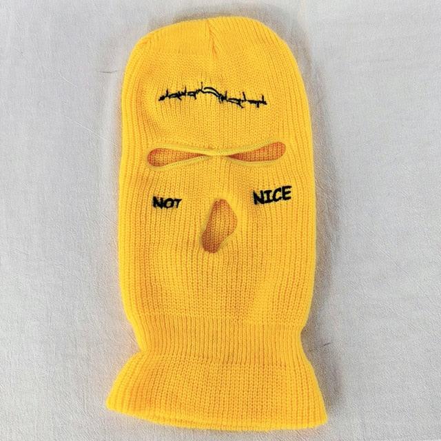 Autumn Winter Ski Mask 3-Hole Knit Hat Full Face Cover Balaclava Hats Funny Party Embroidery Beanies Caps Hole Knitted Full Face Cover Ski Neck Gaiter, Winter Balaclava Warm Knit Beanie for Outdoor Sports Outdoor Full Face Cover Thermal Ski Mask One Size Stevvex