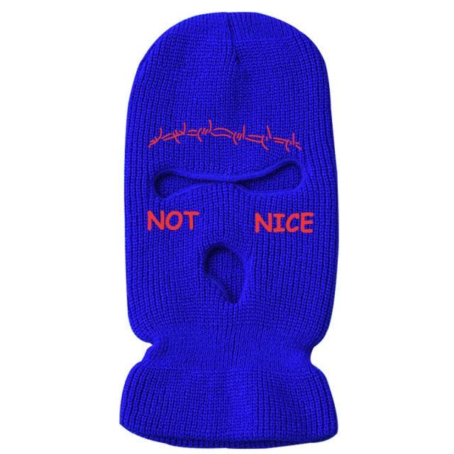 Autumn Winter Ski Mask 3-Hole Knit Hat Full Face Cover Balaclava Hats Funny Party Embroidery Beanies Caps Hole Knitted Full Face Cover Ski Neck Gaiter, Winter Balaclava Warm Knit Beanie for Outdoor Sports Outdoor Full Face Cover Thermal Ski Mask One Size Stevvex