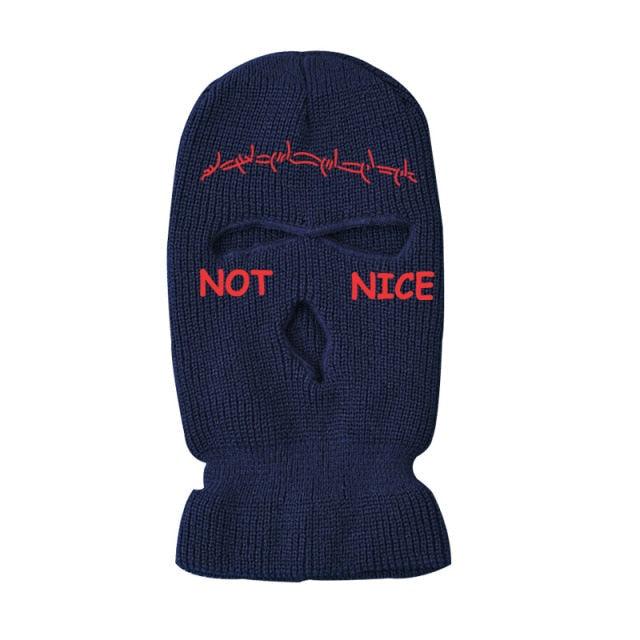 Autumn Winter Ski Mask 3-Hole Knit Hat Full Face Cover Balaclava Hats Funny Party Embroidery Beanies Caps Hole Knitted Full Face Cover Ski Neck Gaiter, Winter Balaclava Warm Knit Beanie for Outdoor Sports Outdoor Full Face Cover Thermal Ski Mask One Size Stevvex