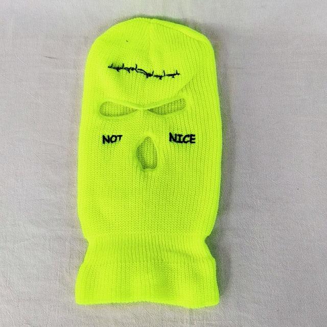 Autumn Winter Ski Mask 3-Hole Knit Hat Full Face Cover Balaclava Hats Funny Party Embroidery Beanies Caps Hole Knitted Full Face Cover Ski Neck Gaiter, Winter Balaclava Warm Knit Beanie for Outdoor Sports Outdoor Full Face Cover Thermal Ski Mask One Size Stevvex