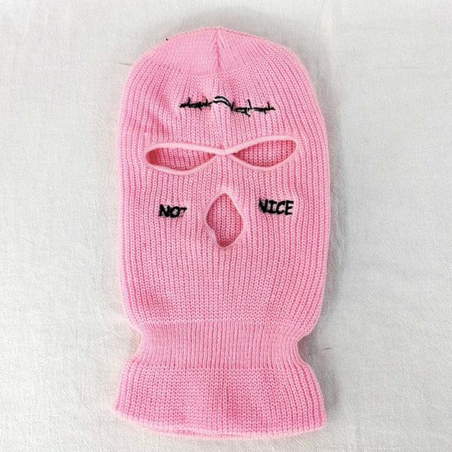 Autumn Winter Ski Mask 3-Hole Knit Hat Full Face Cover Balaclava Hats Funny Party Embroidery Beanies Caps Hole Knitted Full Face Cover Ski Neck Gaiter, Winter Balaclava Warm Knit Beanie for Outdoor Sports Outdoor Full Face Cover Thermal Ski Mask One Size Stevvex