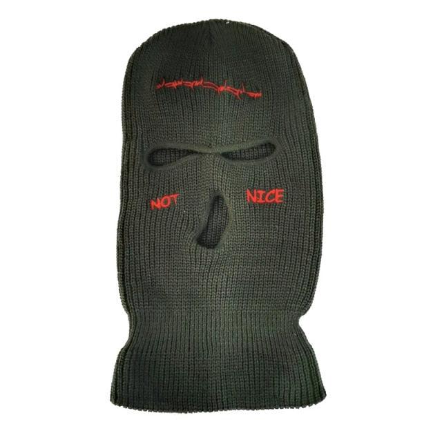 Autumn Winter Ski Mask 3-Hole Knit Hat Full Face Cover Balaclava Hats Funny Party Embroidery Beanies Caps Hole Knitted Full Face Cover Ski Neck Gaiter, Winter Balaclava Warm Knit Beanie for Outdoor Sports Outdoor Full Face Cover Thermal Ski Mask One Size Stevvex