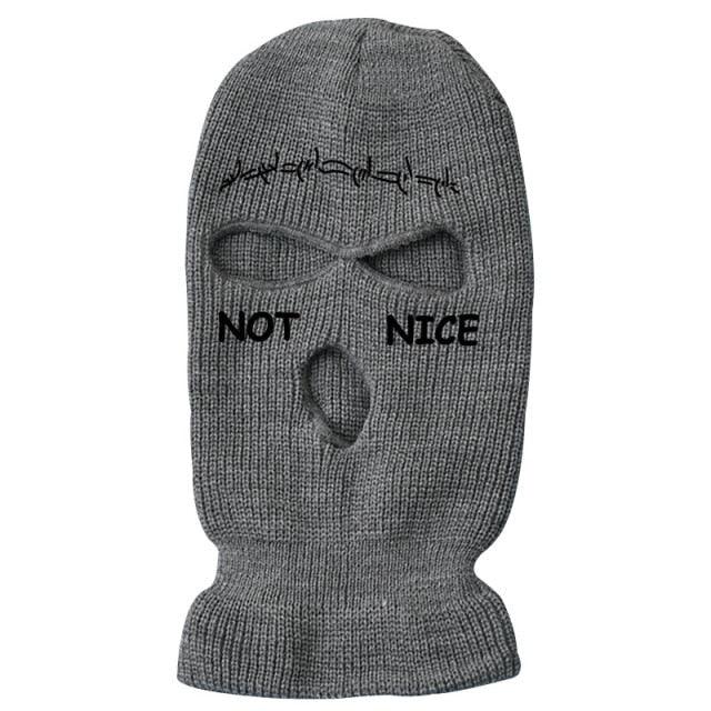 Autumn Winter Ski Mask 3-Hole Knit Hat Full Face Cover Balaclava Hats Funny Party Embroidery Beanies Caps Hole Knitted Full Face Cover Ski Neck Gaiter, Winter Balaclava Warm Knit Beanie for Outdoor Sports Outdoor Full Face Cover Thermal Ski Mask One Size Stevvex