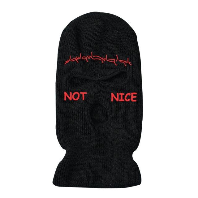 Autumn Winter Ski Mask 3-Hole Knit Hat Full Face Cover Balaclava Hats Funny Party Embroidery Beanies Caps Hole Knitted Full Face Cover Ski Neck Gaiter, Winter Balaclava Warm Knit Beanie for Outdoor Sports Outdoor Full Face Cover Thermal Ski Mask One Size Stevvex