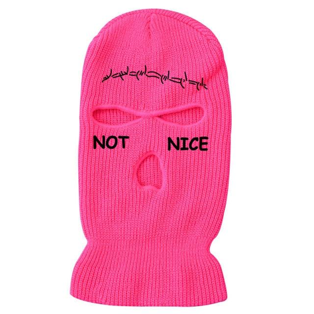 Autumn Winter Ski Mask 3-Hole Knit Hat Full Face Cover Balaclava Hats Funny Party Embroidery Beanies Caps Hole Knitted Full Face Cover Ski Neck Gaiter, Winter Balaclava Warm Knit Beanie for Outdoor Sports Outdoor Full Face Cover Thermal Ski Mask One Size Stevvex