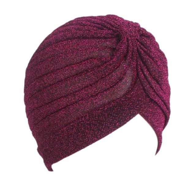 Autumn Winter Warm Headwear Soft Shine Silver Gold Lightweight Knot Twist Turban Headbands Cap Casual Streetwear Hats For Women Stevvex