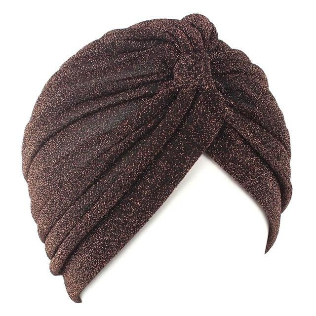 Autumn Winter Warm Headwear Soft Shine Silver Gold Lightweight Knot Twist Turban Headbands Cap Casual Streetwear Hats For Women Stevvex