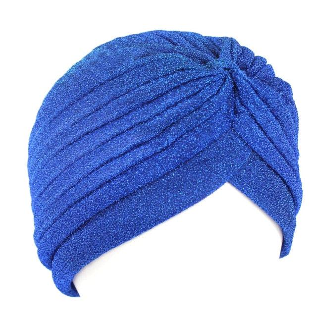 Autumn Winter Warm Headwear Soft Shine Silver Gold Lightweight Knot Twist Turban Headbands Cap Casual Streetwear Hats For Women Stevvex