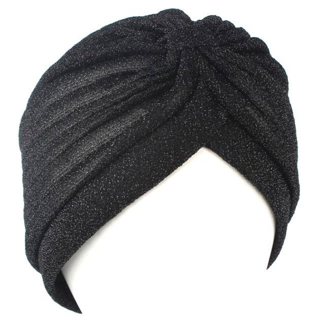 Autumn Winter Warm Headwear Soft Shine Silver Gold Lightweight Knot Twist Turban Headbands Cap Casual Streetwear Hats For Women Stevvex