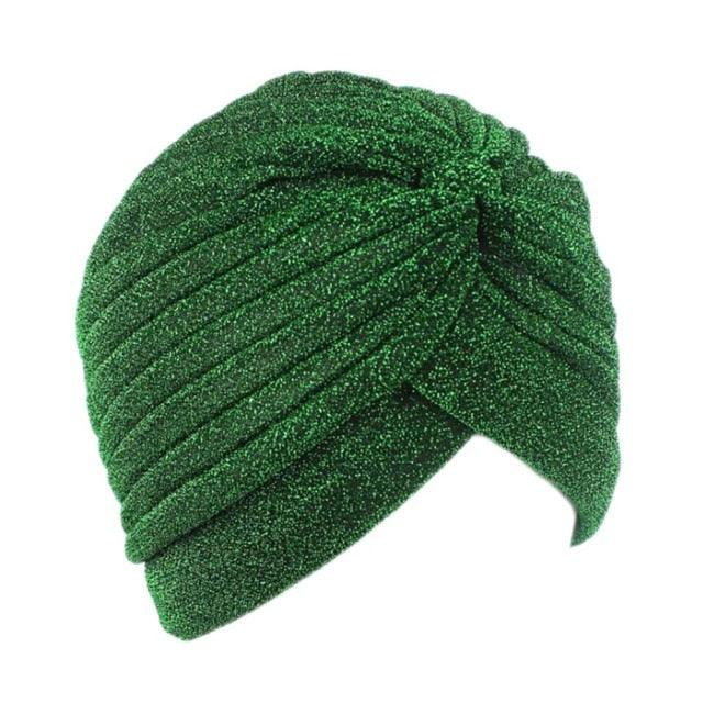 Autumn Winter Warm Headwear Soft Shine Silver Gold Lightweight Knot Twist Turban Headbands Cap Casual Streetwear Hats For Women Stevvex
