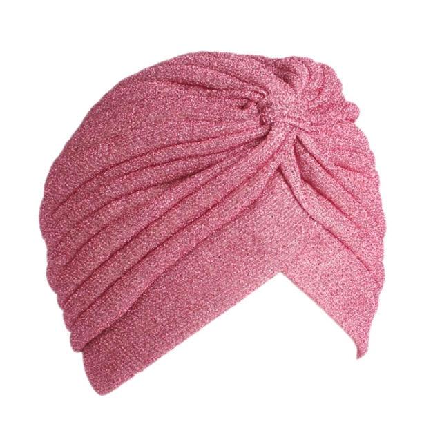 Autumn Winter Warm Headwear Soft Shine Silver Gold Lightweight Knot Twist Turban Headbands Cap Casual Streetwear Hats For Women Stevvex