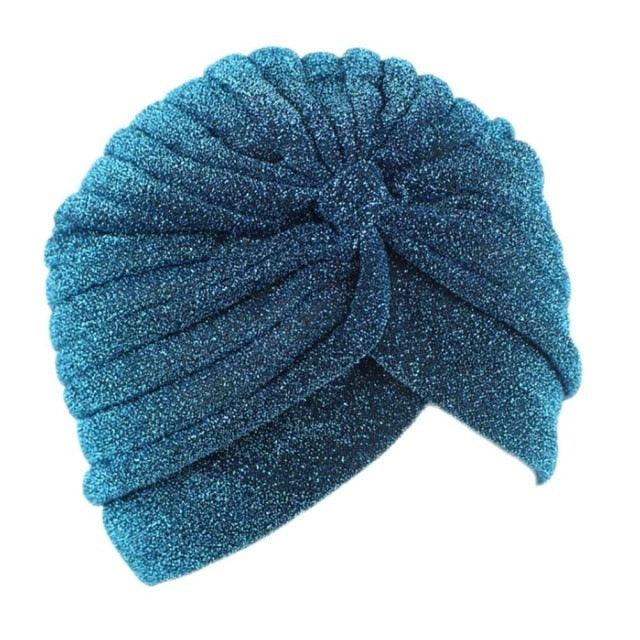 Autumn Winter Warm Headwear Soft Shine Silver Gold Lightweight Knot Twist Turban Headbands Cap Casual Streetwear Hats For Women Stevvex