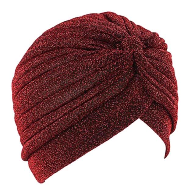 Autumn Winter Warm Headwear Soft Shine Silver Gold Lightweight Knot Twist Turban Headbands Cap Casual Streetwear Hats For Women Stevvex