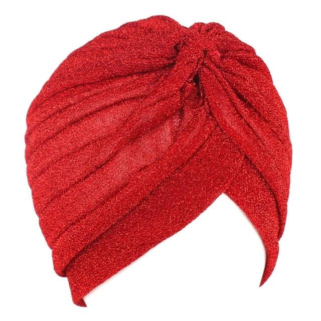 Autumn Winter Warm Headwear Soft Shine Silver Gold Lightweight Knot Twist Turban Headbands Cap Casual Streetwear Hats For Women Stevvex