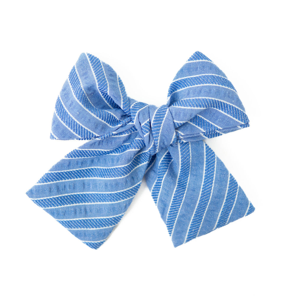 Azure Stripe - Petite Hair Bow