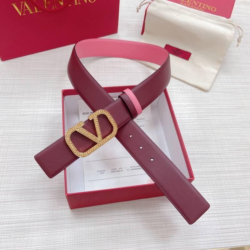Valentino V logo Hammered Buckle Reversible Wide Signature Belt 'Red/Pink' Banlieue91