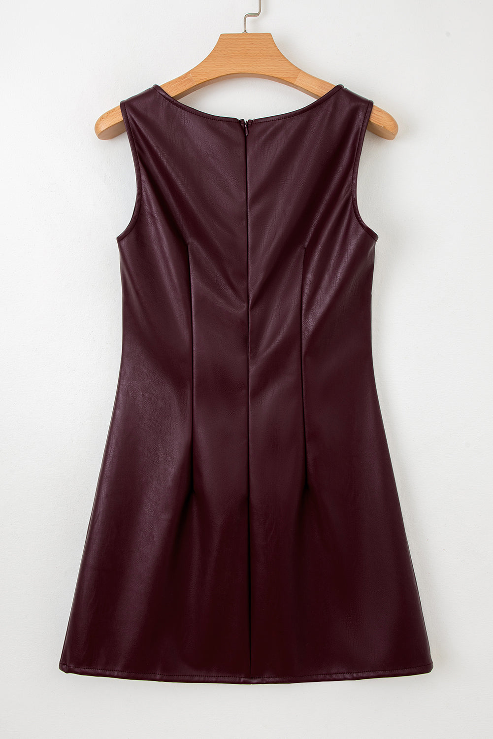 Coffee Faux Leather Sleeveless Round Neck Mini Dress
