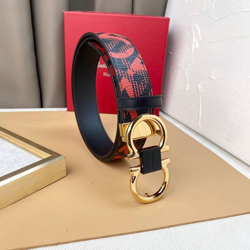 Salvatore Ferragamo Adjustable & Reversible Logo All Over Men Belt 'Red/Black' Banlieue91