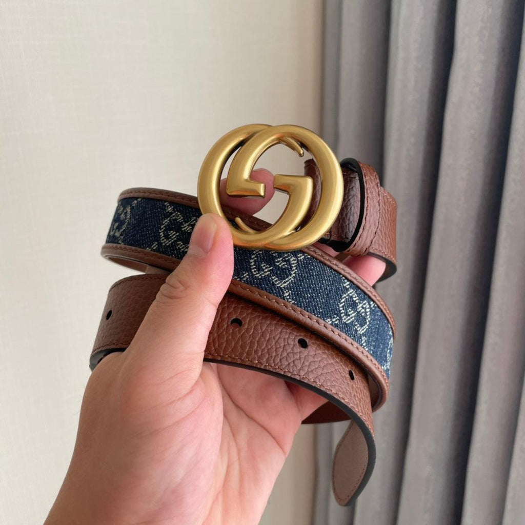 GUCCI Embellished coated-canvas and leather belt 'Brown/Blue' Banlieue91