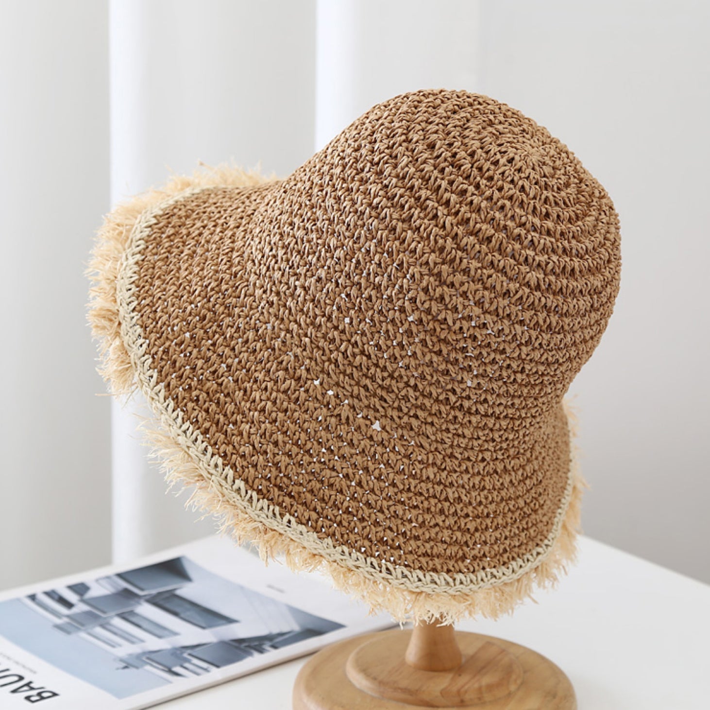 Women's Wide-Brim Fringed Woven Straw Hat | Beach & Vacation Sun Hat FitiqueFit