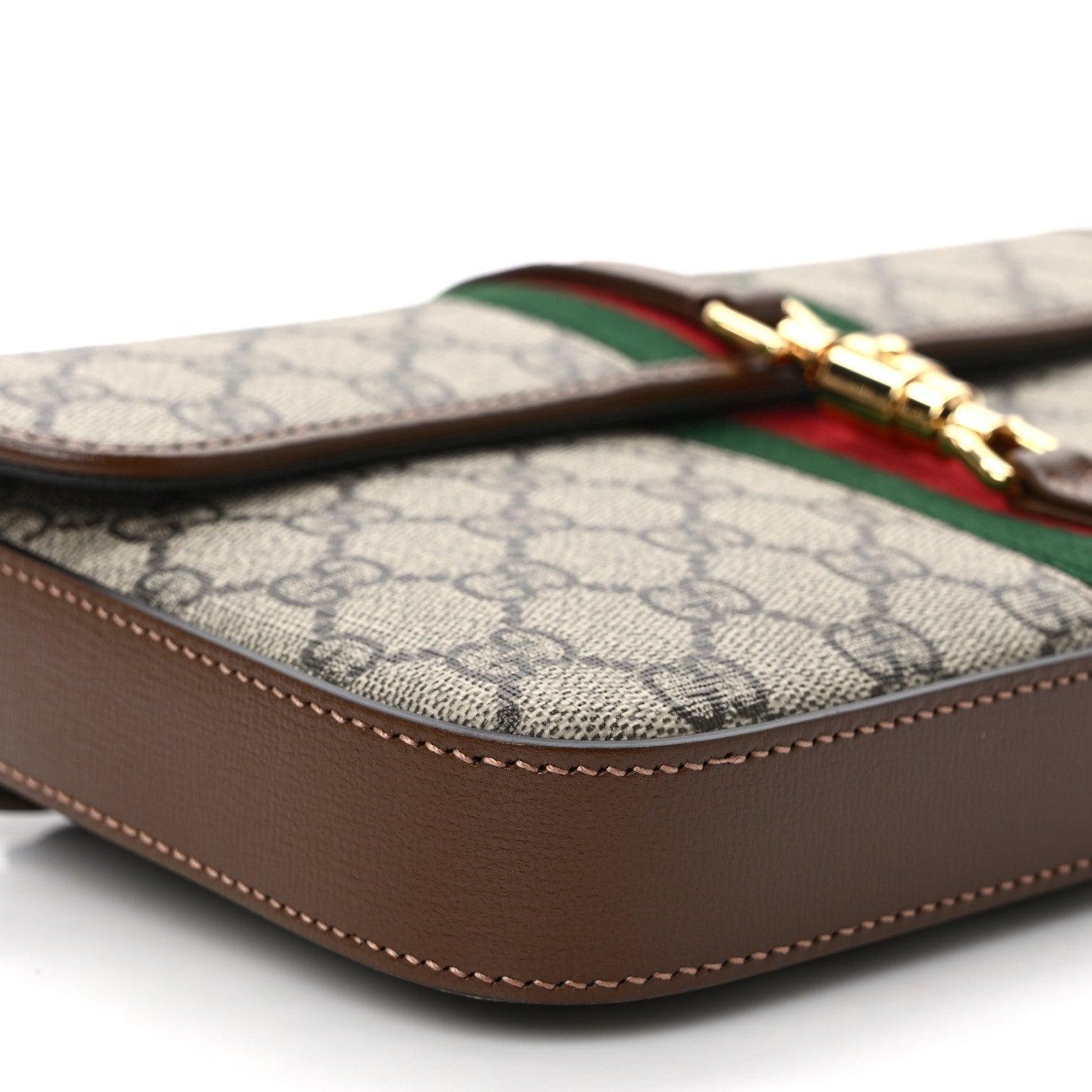 Gucci GG Supreme Monogram Azalea Calfskin Web Jackie 1961 Belt Bag Beige Ebony Brown Sugar Banlieue91