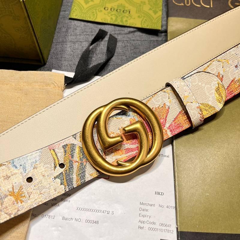 Gucci Guccissima Leather Floral Print Double Gold G Buckle Woman Belt 'Multicolor' Banlieue91