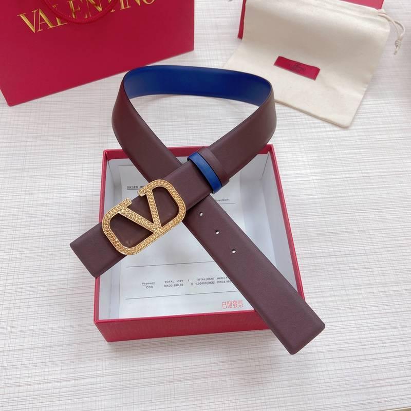 Valentino V logo Hammered Buckle Reversible Wide Signature Belt 'Brown/Blue' Banlieue91