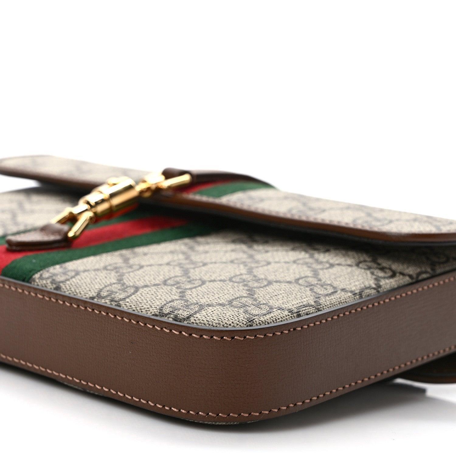 Gucci GG Supreme Monogram Azalea Calfskin Web Jackie 1961 Belt Bag Beige Ebony Brown Sugar Banlieue91