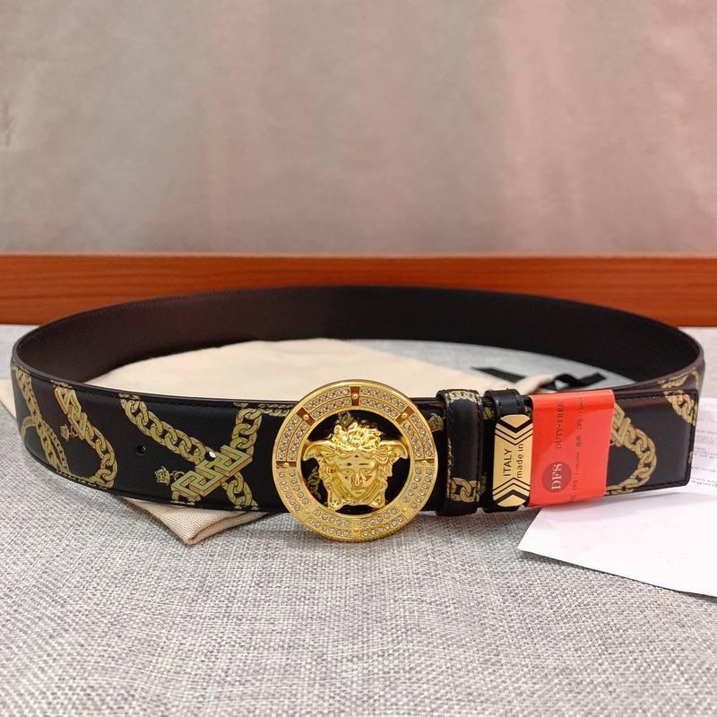 Versace Black Leather Vitello Belt Gold Medallion Buckle Banlieue91