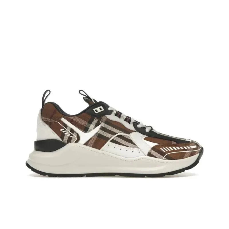 Burberry Vintage Check Cotton And Leather Sneakers Dark Birch Brown White Banlieue91