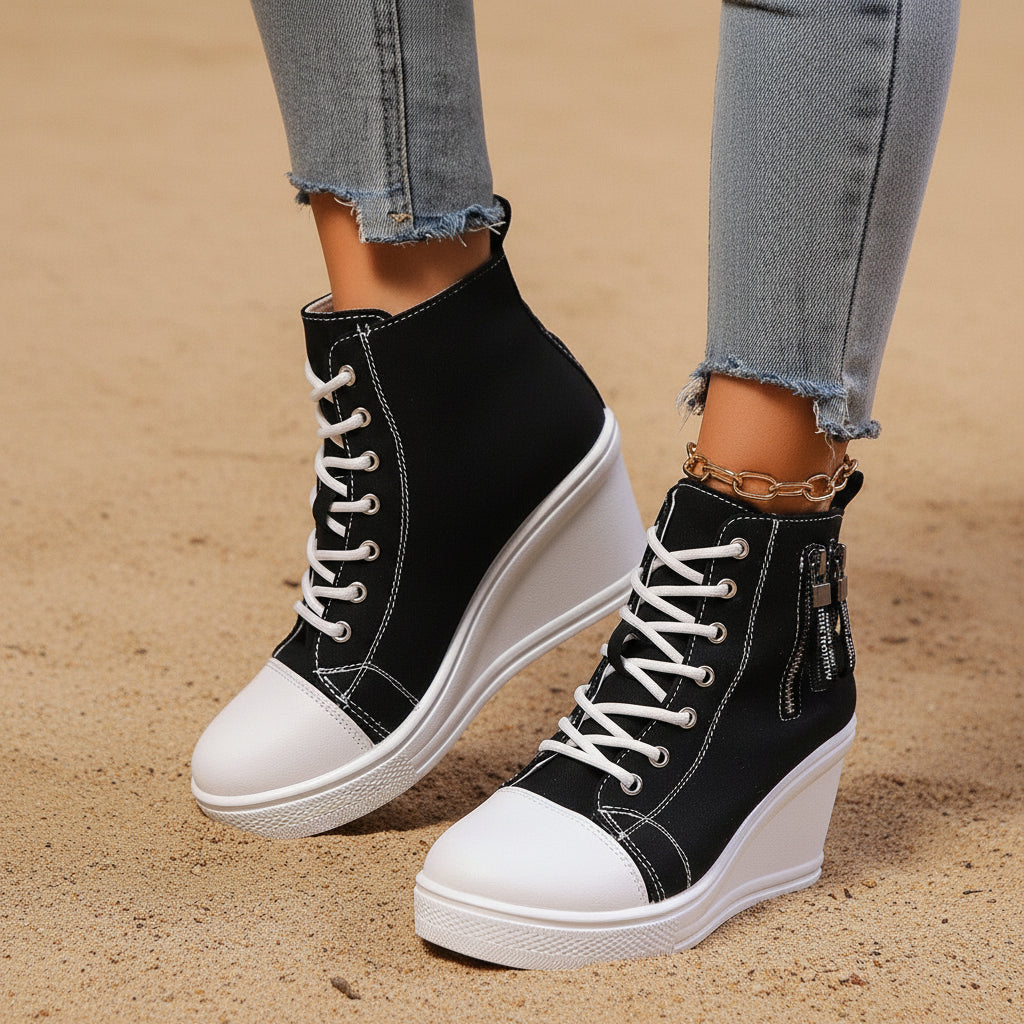 Women's Canvas Wedge Platform Lace-Up Sneakers FitiqueFit