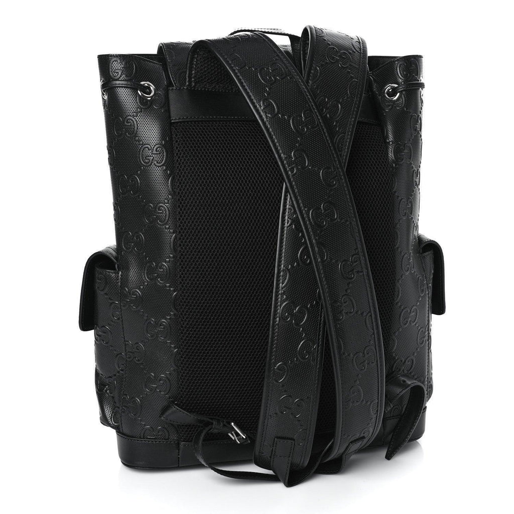 Gucci Calfskin GG Tennis Embossed Double Buckle Backpack Black Banlieue91