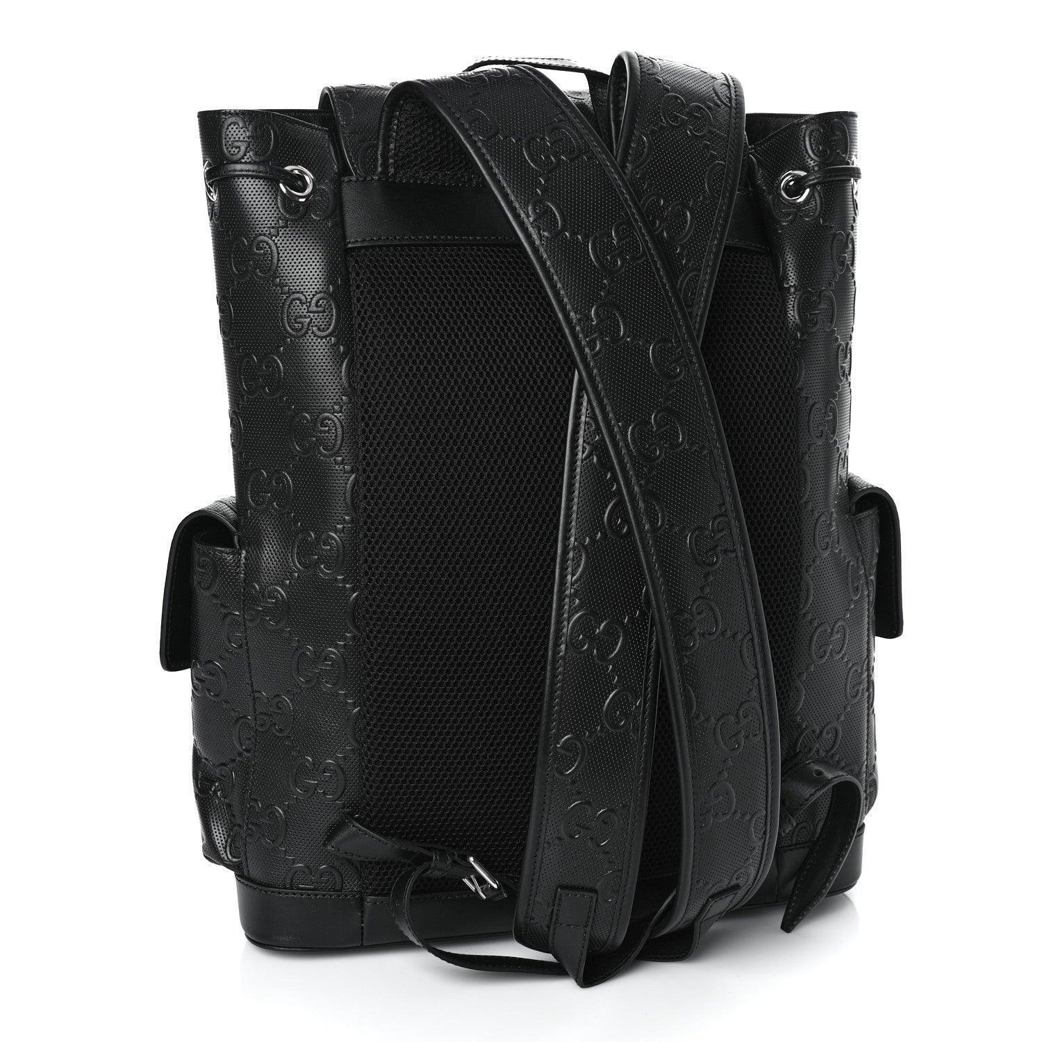 Gucci Calfskin GG Tennis Embossed Double Buckle Backpack Black Banlieue91