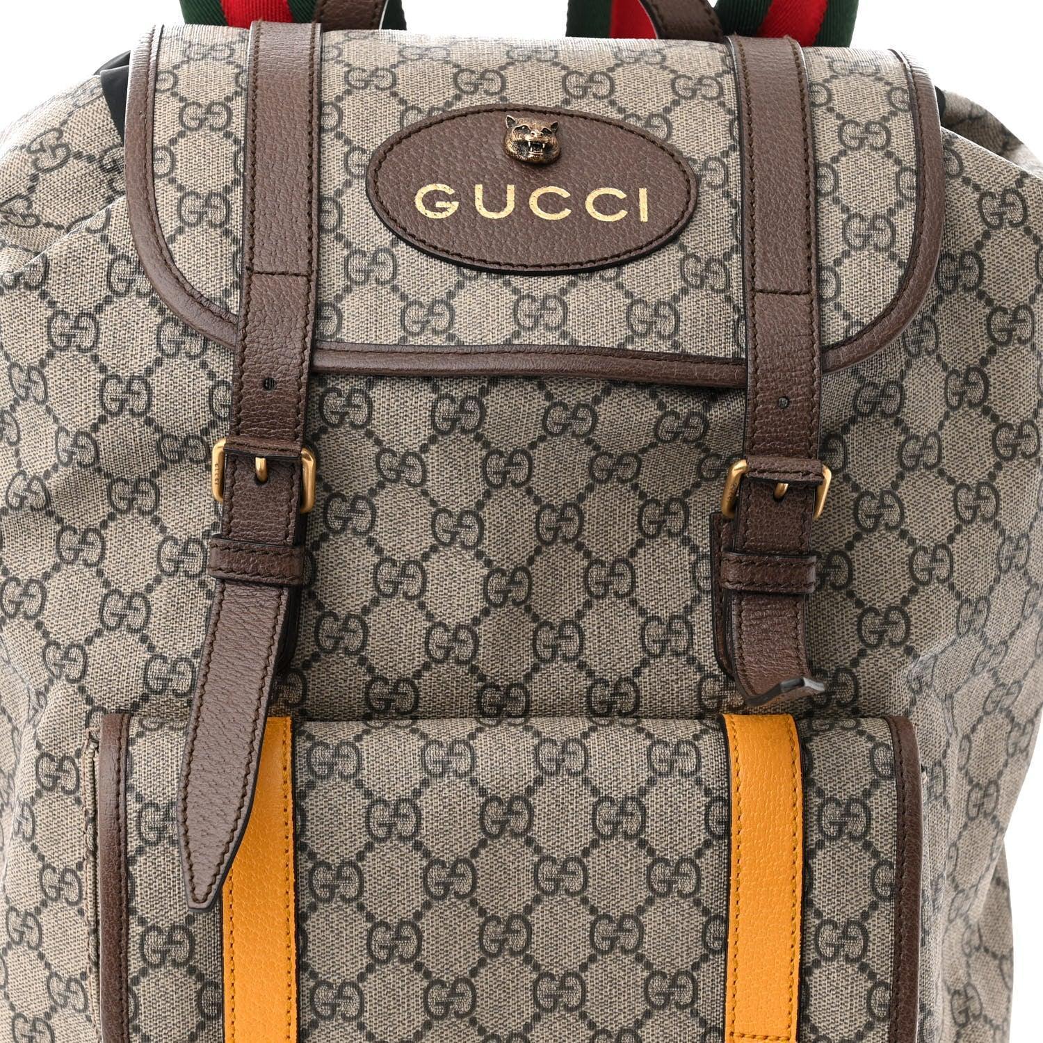 Gucci Soft GG Supreme Monogram Neo Vintage Double Buckle Backpack Beige New Acero Crop Banlieue91