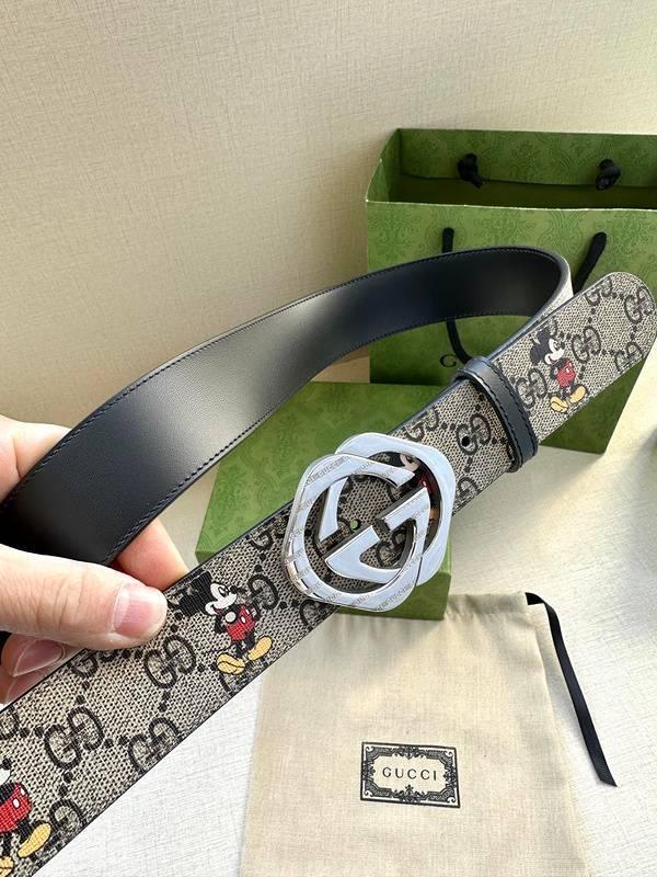 GUCCI x Mickey Mouse Embellished coated-canvas and leather belt 'Grey' Banlieue91