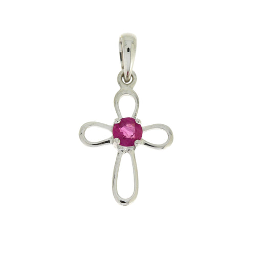 .22ct Ruby Cross Religious Pendant 10KT White Gold Bids.com