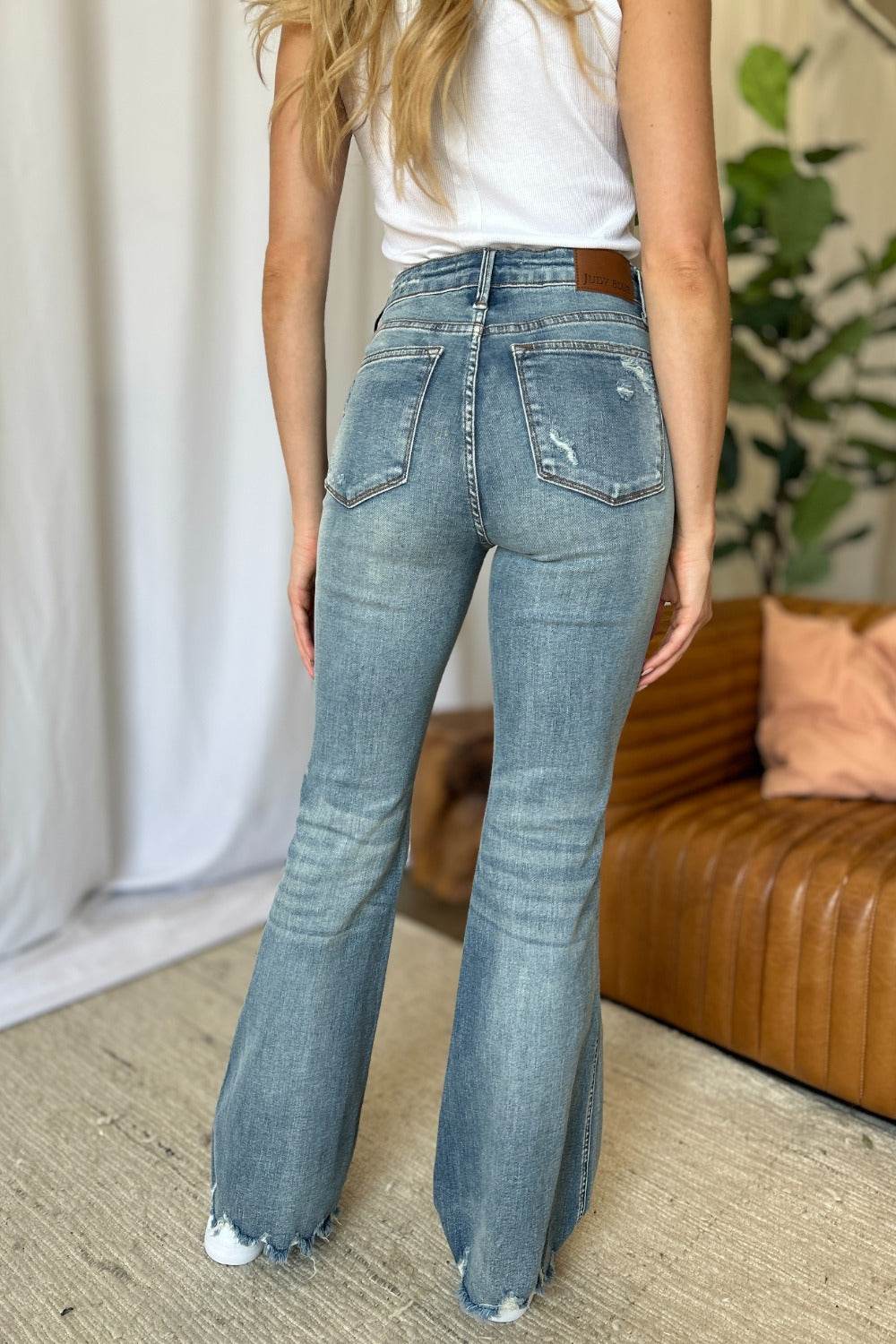 Judy Blue Full Size Medium Rise Tummy Control Destroy Flare Women Jeans